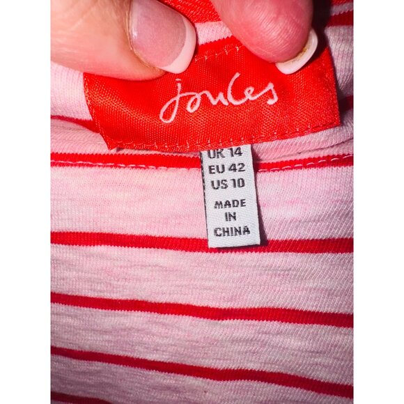 Joules Red White Striped Nautical V Neck Top 10 Classic Travel Casual Money Prep - Picture 6 of 10